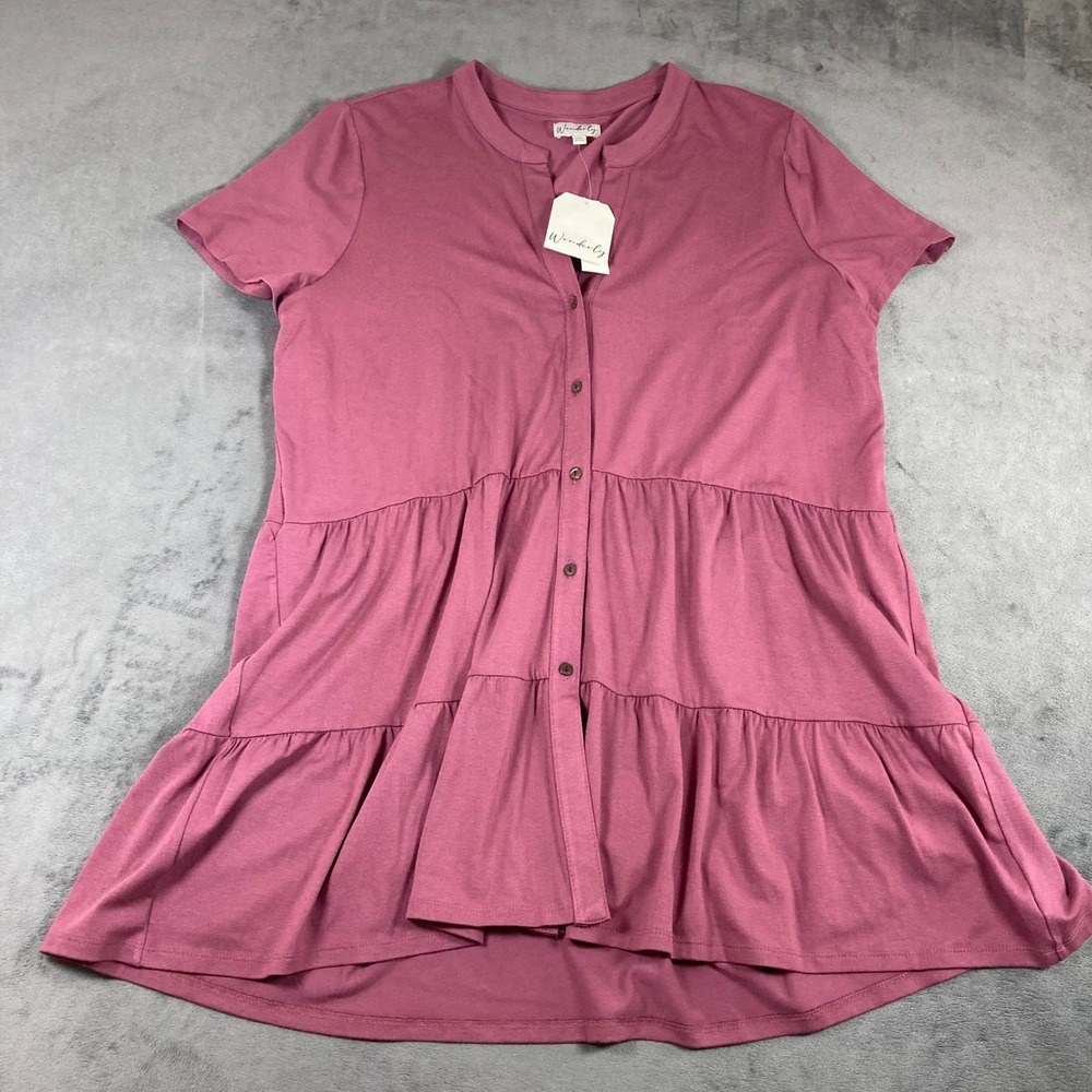 Wonderly Julianna Tunic Top XXL Plumvino Tiered Babydoll Button Front